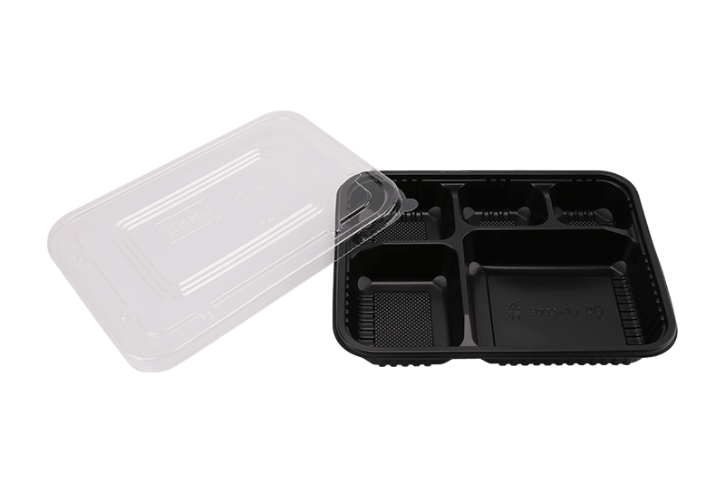 Eco-friendly Black Five Grid Lunch Box
