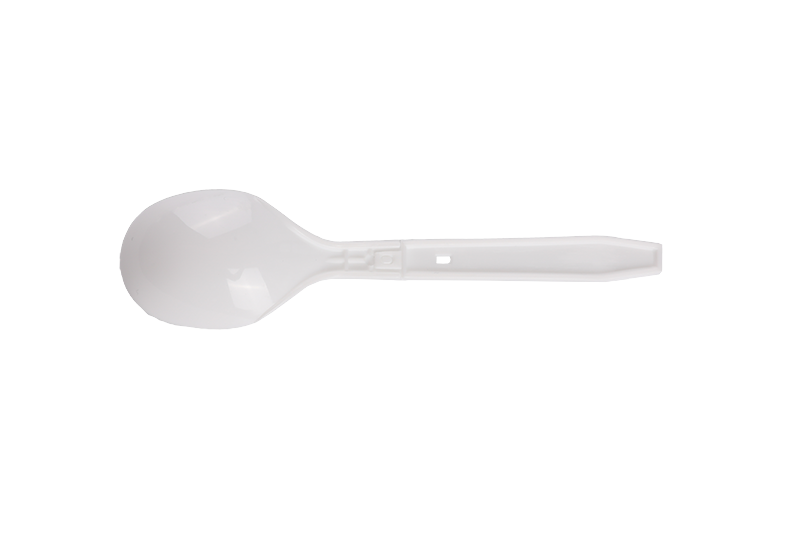 Disposable Plastic White Takeaway Folding Round Middle Size Spoon  